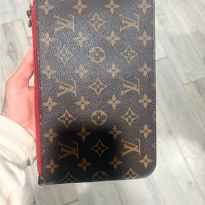 Louis Vuitton Monogram Zip Clutch Wallet - Brown with Red Trim